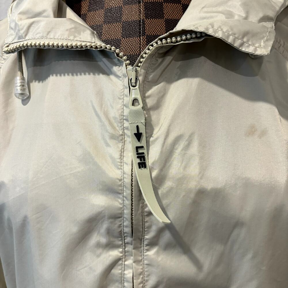 Moschino Life Windbreaker Large Tan Beige Hooded Jacket Coat Full Zip Gorpcore - Picture 7 of 9